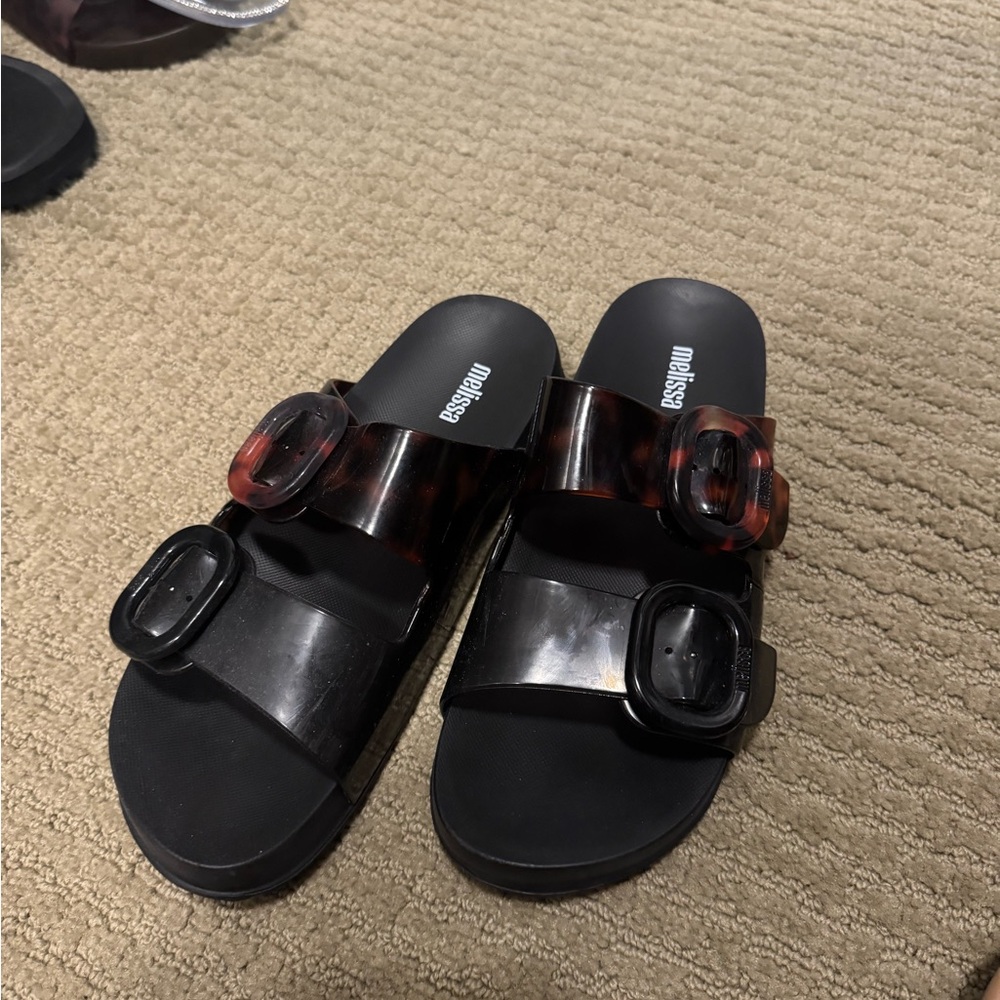 Melissa Vegan Slide Sandals in Black and Brown